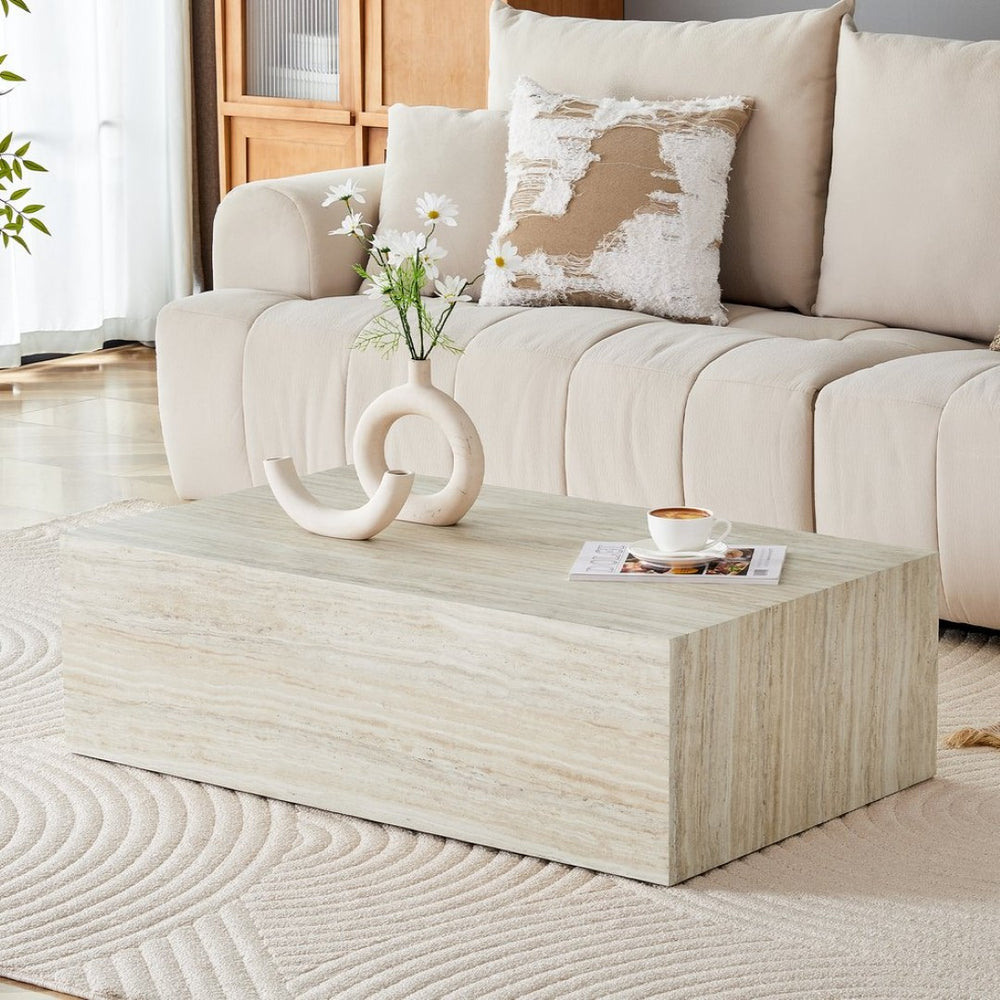 English Elm Elevate Any Living Room with a Low Profile MDF Coffee Table in Light Grain Finish Wood W1151P423236