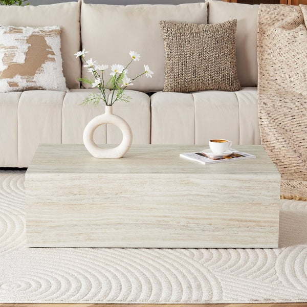 English Elm Elevate Any Living Room with a Low Profile MDF Coffee Table in Light Grain Finish Wood W1151P423236