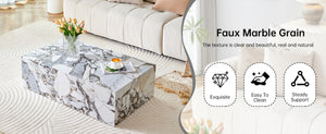 English Elm 39.3*21.7*11.8 Inch MDF Coffee Table with Marble Pattern Laminate Low Profile Living Room Accent White - B W1151P423237