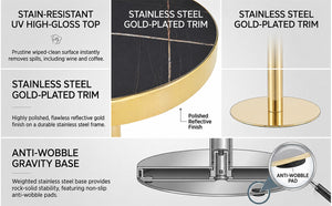 English Elm Modern Round Faux Marble Bistro Table Gold Pedestal Base Gloss Top Seats Two W1151P431134