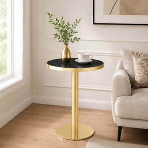 English Elm Modern Round Faux Marble Bistro Table Gold Pedestal Base Gloss Top Seats Two W1151P431134