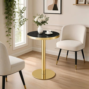 English Elm Modern Round Faux Marble Bistro Table Gold Pedestal Base Gloss Top Seats Two W1151P431134