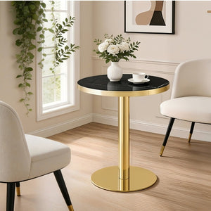 English Elm Modern Round Faux Marble Bistro Table Gold Pedestal Base Gloss Top Seats Two W1151P431134