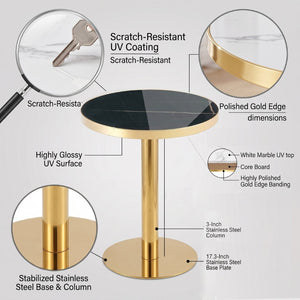 English Elm Modern Round Faux Marble Bistro Table Gold Pedestal Base Gloss Top Seats Two W1151P431134