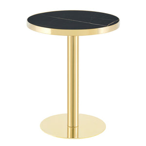 English Elm Modern Round Faux Marble Bistro Table Gold Pedestal Base Gloss Top Seats Two W1151P431134