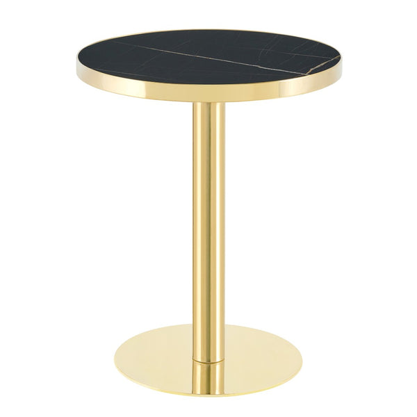 English Elm Modern Round Faux Marble Bistro Table Gold Pedestal Base Gloss Top Seats Two W1151P431134