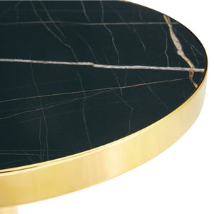 English Elm Modern Round Faux Marble Bistro Table Gold Pedestal Base Gloss Top Seats Two W1151P431134