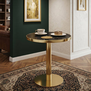 English Elm Modern Round Faux Marble Bistro Table Gold Pedestal Base Gloss Top Seats Two W1151P431134