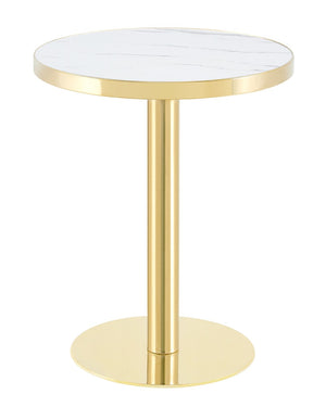 English Elm 23.6 Inch Round Marble Effect Bistro Table with Gold Steel Edge for Compact Dining Spaces W1151P431135