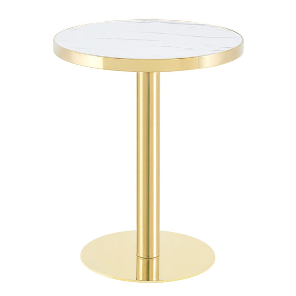 English Elm 23.6 Inch Round Marble Effect Bistro Table with Gold Steel Edge for Compact Dining Spaces W1151P431135