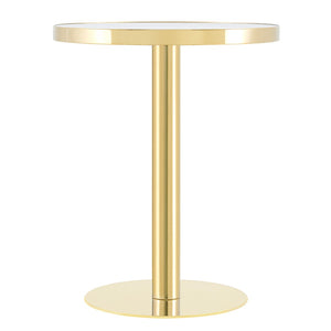 English Elm 23.6 Inch Round Marble Effect Bistro Table with Gold Steel Edge for Compact Dining Spaces W1151P431135
