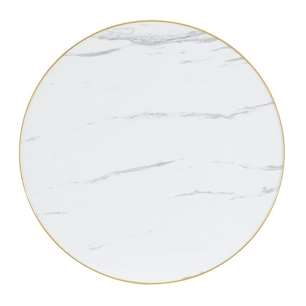 English Elm 23.6 Inch Round Marble Effect Bistro Table with Gold Steel Edge for Compact Dining Spaces W1151P431135