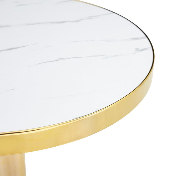 English Elm 23.6 Inch Round Marble Effect Bistro Table with Gold Steel Edge for Compact Dining Spaces W1151P431135
