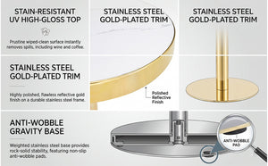 English Elm 23.6 Inch Round Marble Effect Bistro Table with Gold Steel Edge for Compact Dining Spaces W1151P431135