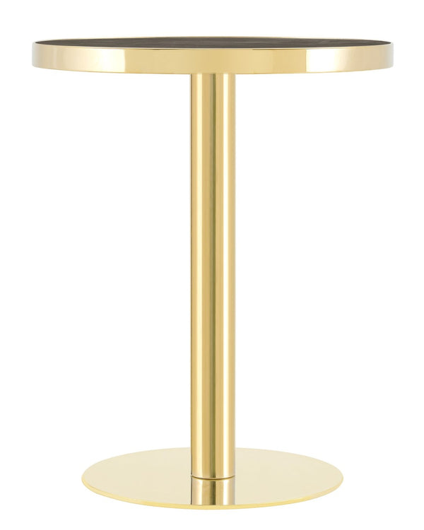 English Elm Modern Faux Marble Round Bistro Table Gold Pedestal Base for Two Small Dining W1151P431136