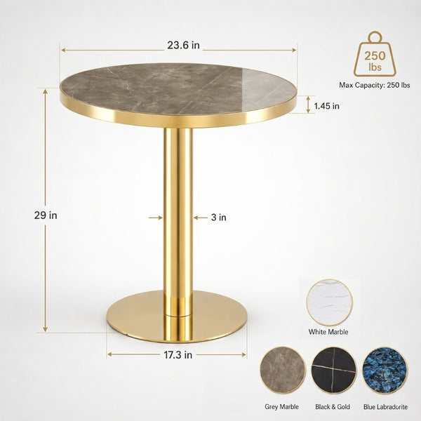 English Elm Modern Faux Marble Round Bistro Table Gold Pedestal Base for Two Small Dining W1151P431136