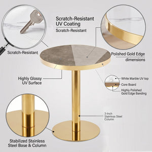 English Elm Modern Faux Marble Round Bistro Table Gold Pedestal Base for Two Small Dining W1151P431136