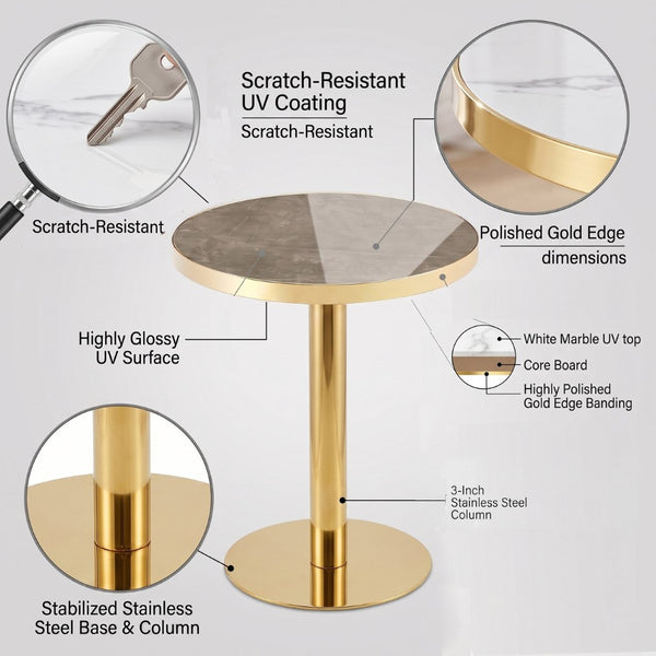 English Elm Modern Faux Marble Round Bistro Table Gold Pedestal Base for Two Small Dining W1151P431136