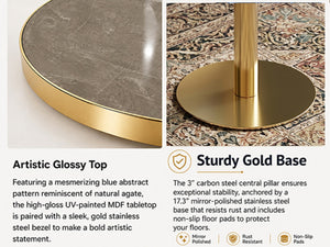 English Elm Modern Faux Marble Round Bistro Table Gold Pedestal Base for Two Small Dining W1151P431136