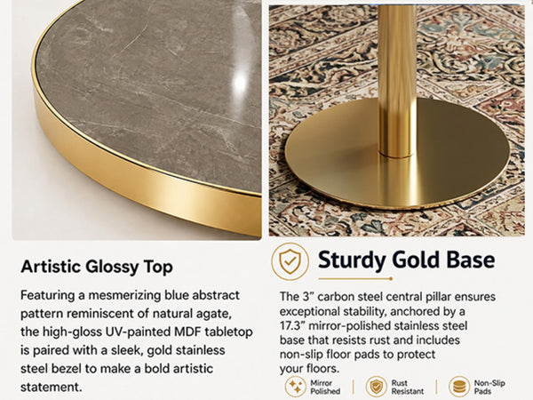 English Elm Modern Faux Marble Round Bistro Table Gold Pedestal Base for Two Small Dining W1151P431136