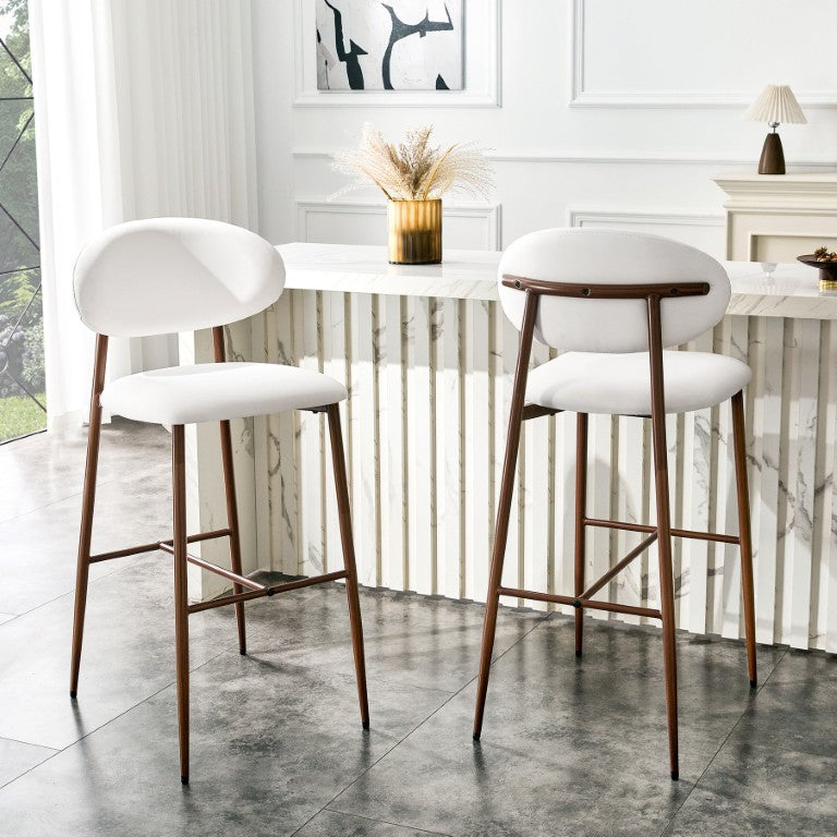 English Elm Set of 2 Retro Modern PU Leather Counter Stools with Walnut Grain Legs and Footrest Walnut, White W1151P433259