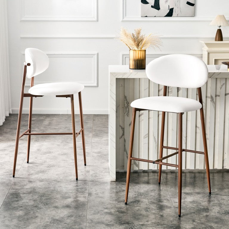 English Elm Set of 2 Retro Modern PU Leather Counter Stools with Walnut Grain Legs and Footrest Walnut, White W1151P433259