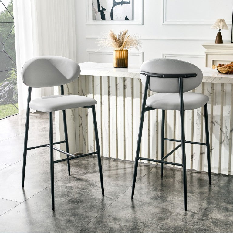 English Elm Set of 2 PU Leather Counter Stools with Curved Back and Black Metal Frame W1151P433265