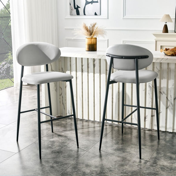 English Elm Set of 2 PU Leather Counter Stools with Curved Back and Black Metal Frame W1151P433265