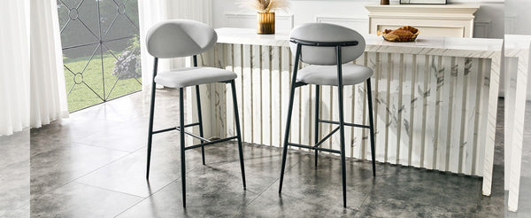 English Elm Set of 2 PU Leather Counter Stools with Curved Back and Black Metal Frame W1151P433265