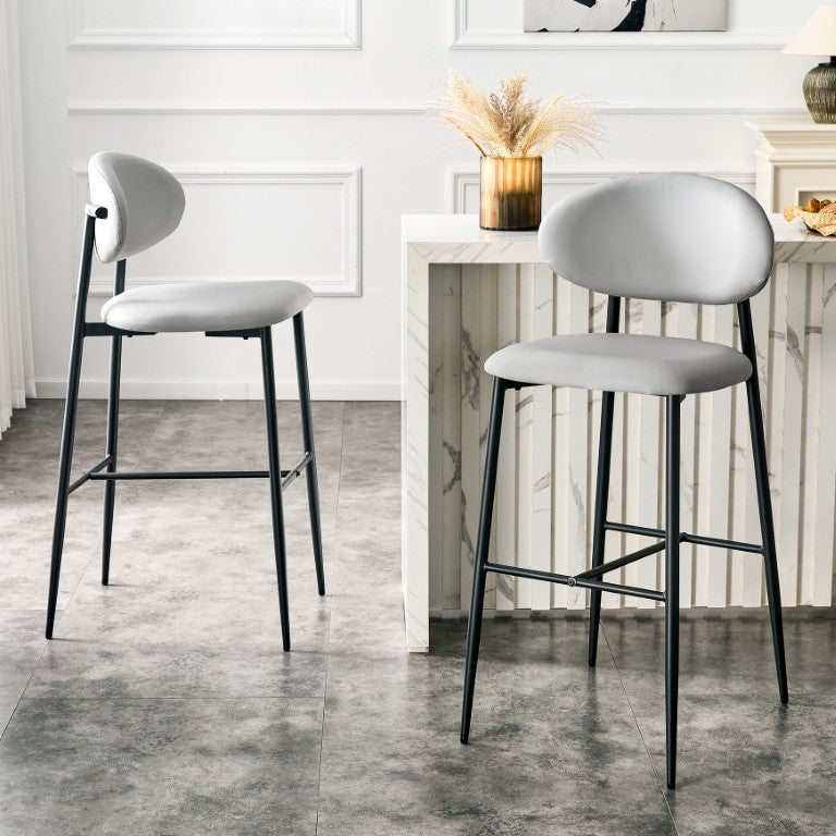 English Elm Set of 2 PU Leather Counter Stools with Curved Back and Black Metal Frame W1151P433265