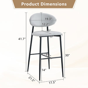 English Elm Set of 2 PU Leather Counter Stools with Curved Back and Black Metal Frame W1151P433265