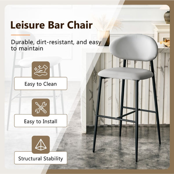 English Elm Set of 2 PU Leather Counter Stools with Curved Back and Black Metal Frame W1151P433265