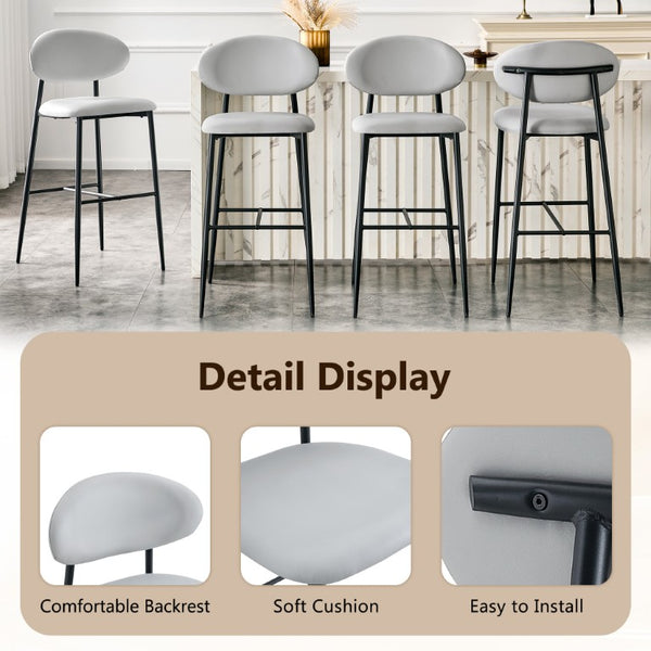 English Elm Set of 2 PU Leather Counter Stools with Curved Back and Black Metal Frame W1151P433265