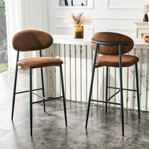 English Elm Set of 2 Vintage Microsuede Counter Stools with Curved Back and Sturdy Black Metal Legs W1151P433401