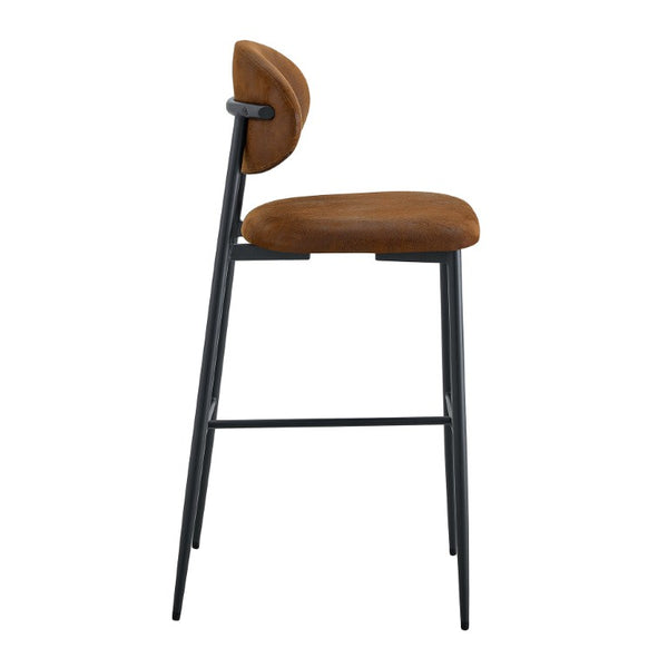 English Elm Set of 2 Vintage Microsuede Counter Stools with Curved Back and Sturdy Black Metal Legs W1151P433401