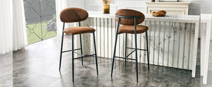 English Elm Set of 2 Vintage Microsuede Counter Stools with Curved Back and Sturdy Black Metal Legs W1151P433401