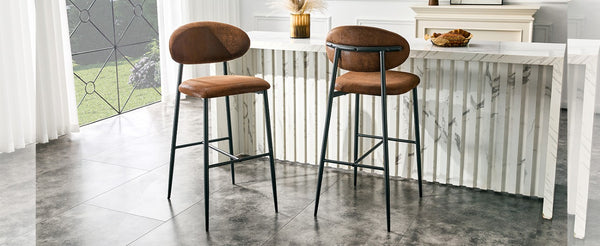 English Elm Set of 2 Vintage Microsuede Counter Stools with Curved Back and Sturdy Black Metal Legs W1151P433401