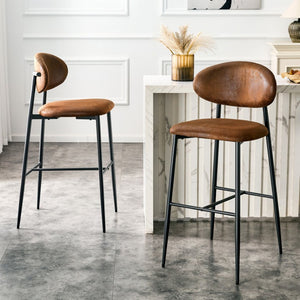 English Elm Set of 2 Vintage Microsuede Counter Stools with Curved Back and Sturdy Black Metal Legs W1151P433401