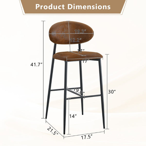 English Elm Set of 2 Vintage Microsuede Counter Stools with Curved Back and Sturdy Black Metal Legs W1151P433401