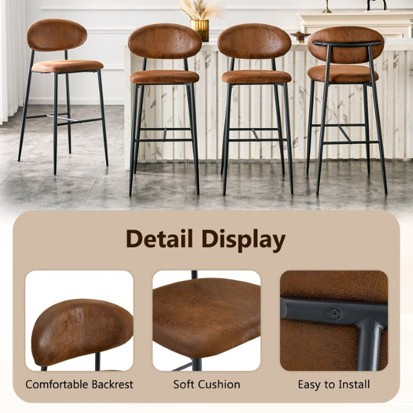 English Elm Set of 2 Vintage Microsuede Counter Stools with Curved Back and Sturdy Black Metal Legs W1151P433401