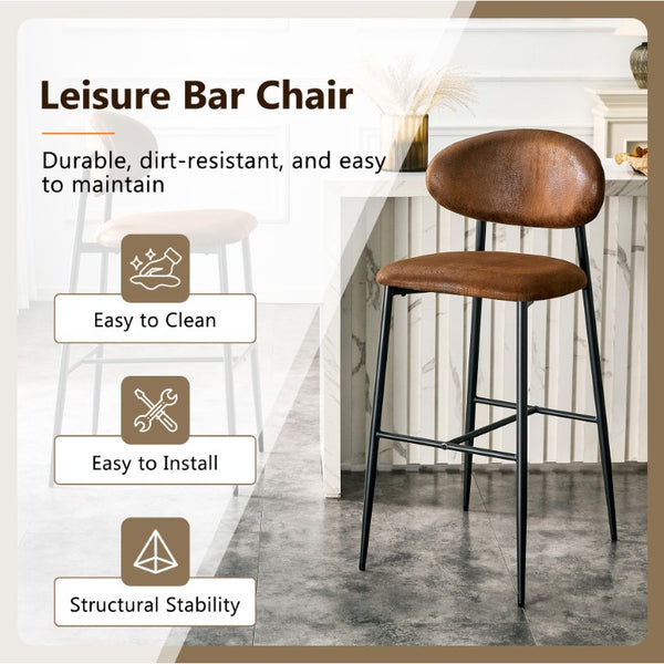 English Elm Set of 2 Vintage Microsuede Counter Stools with Curved Back and Sturdy Black Metal Legs W1151P433401