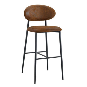 English Elm Set of 2 Vintage Microsuede Counter Stools with Curved Back and Sturdy Black Metal Legs W1151P433401