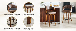 English Elm 2-Piece Bentwood Walnut Swivel Barstools with Ergonomic Back for Kitchen Islands W1151P433520