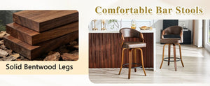 English Elm 2-Piece Bentwood Walnut Swivel Barstools with Ergonomic Back for Kitchen Islands W1151P433520