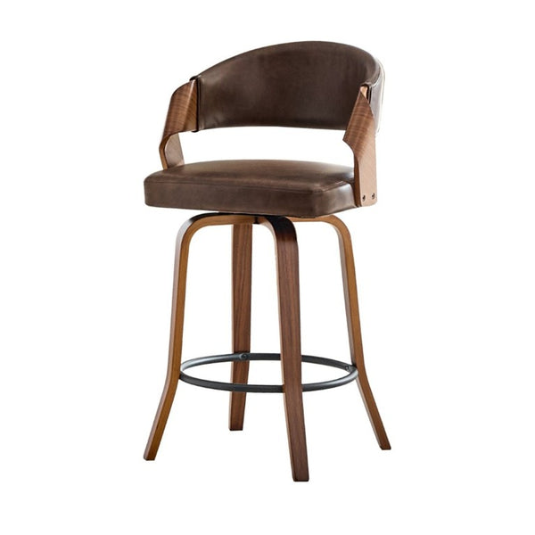 English Elm 2-Piece Bentwood Walnut Swivel Barstools with Ergonomic Back for Kitchen Islands W1151P433520