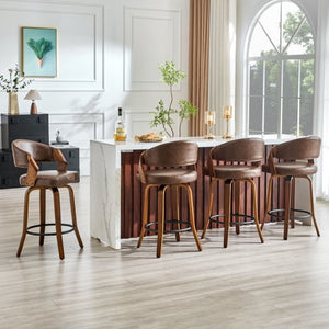 English Elm 2-Piece Bentwood Walnut Swivel Barstools with Ergonomic Back for Kitchen Islands W1151P433520