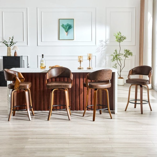 English Elm 2-Piece Bentwood Walnut Swivel Barstools with Ergonomic Back for Kitchen Islands W1151P433520