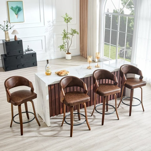 English Elm 2-Piece Bentwood Walnut Swivel Barstools with Ergonomic Back for Kitchen Islands W1151P433520