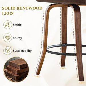 English Elm 2-Piece Bentwood Walnut Swivel Barstools with Ergonomic Back for Kitchen Islands W1151P433520