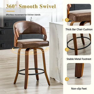 English Elm 2-Piece Bentwood Walnut Swivel Barstools with Ergonomic Back for Kitchen Islands W1151P433520